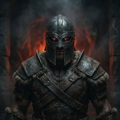 Photorealistic Male Viking Warrior with Menacing Helmet