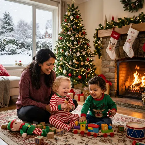 Multicultural Children Playing in Festive Christmas Atmosphere