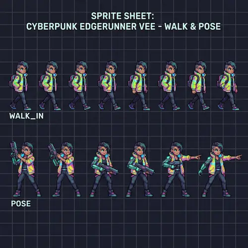 Animated Cyberpunk Edgerunner Character Sprite Sheet