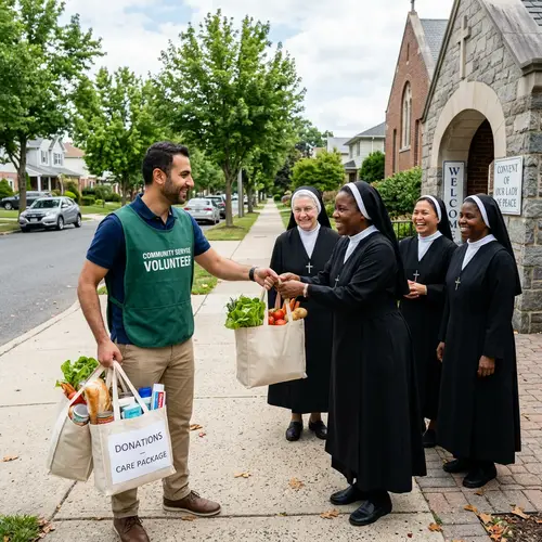 Community Service Volunteer Delivering Groceries to Nuns