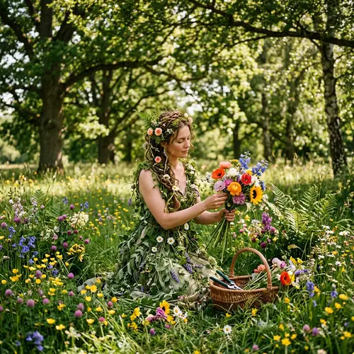 Botanical Bouquet Creation: Woman Among Plants