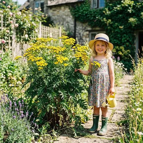 Young Girl with Masculine Tansley Shrub | Outdoor Sunny Day