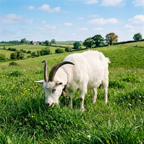 Healthy Adult Goat in Lush Green Pasture