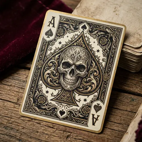 Intricately Designed Ace of Spades Card with Skull Illustration