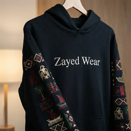 Elegant Black Hoodie with Emirati Symbols - Zayed Wear