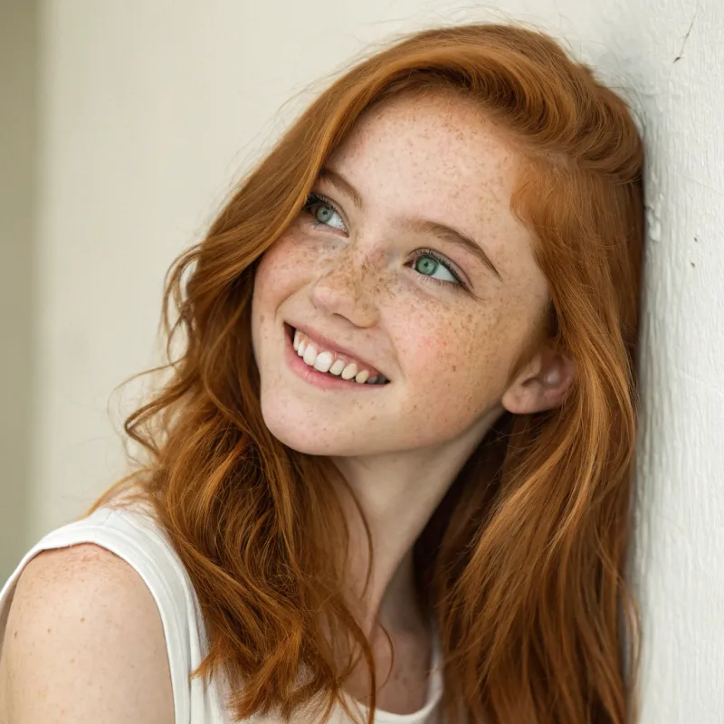 Pretty 16-Year-Old Girl with Ginger Hair and Freckles
