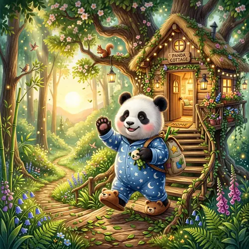 Fun Panda in Pajamas - Children's Illustration