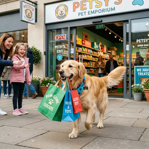 Friendly Dog Shopping: Kid-Friendly and Amusing Photo Render