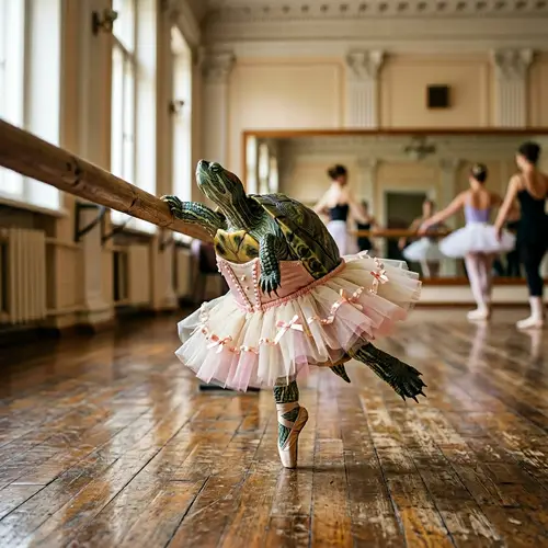 Tutu-Wearing Turtle in Classical Dance Ballet Class