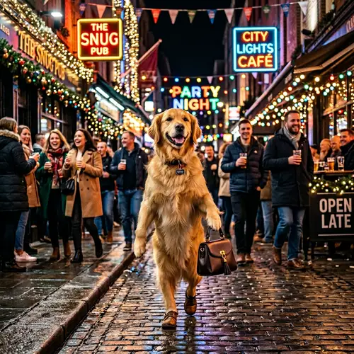 Night City Dog - Photorealistic Urban Scene with Human-Like Dog