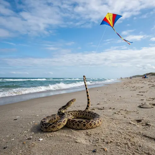 Snake on Beach - Photorealistic Image of Kite-Flying Serpent