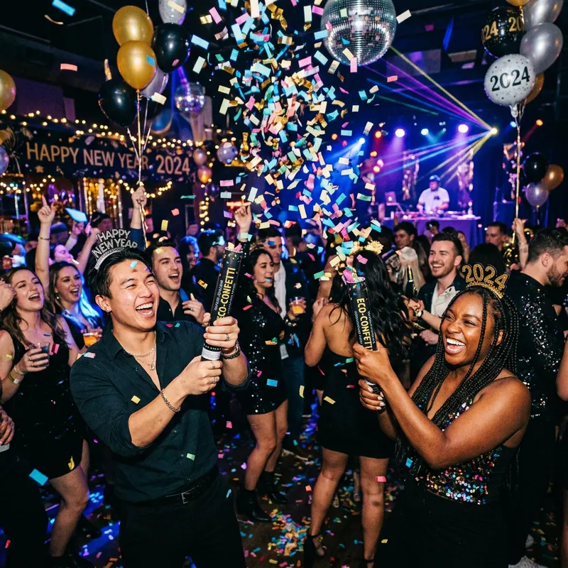Vibrant New Year's Eve Celebration with Biodegradable Confetti Blasters Vibrant New Year's Eve Celebration with Biodegradable Confetti Blasters