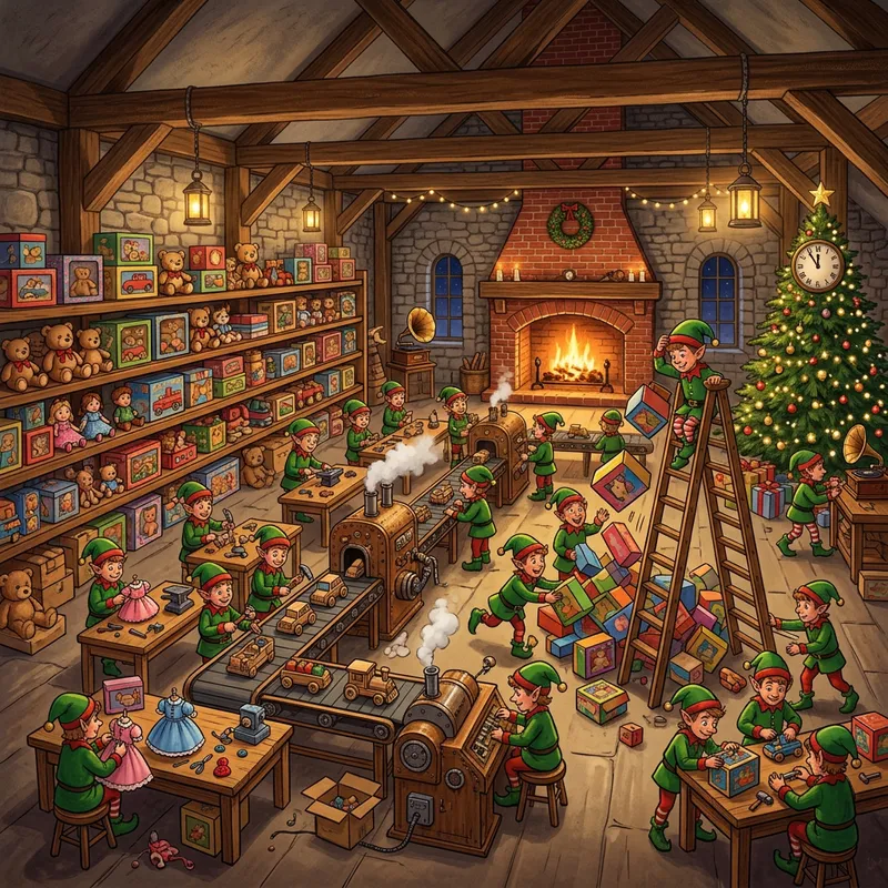 Enchanting Toy Workshop: Lively Elves Creating Christmas Magic