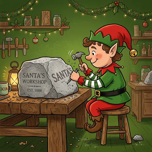 Cartoon Christmas Elf Stone Carving Illustration