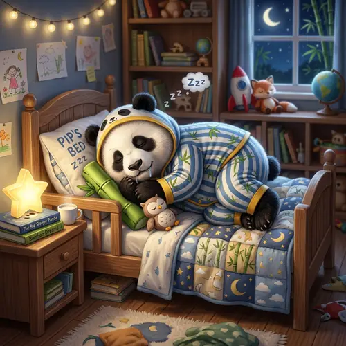 Adorable Panda Sleeping in Pajamas Illustration