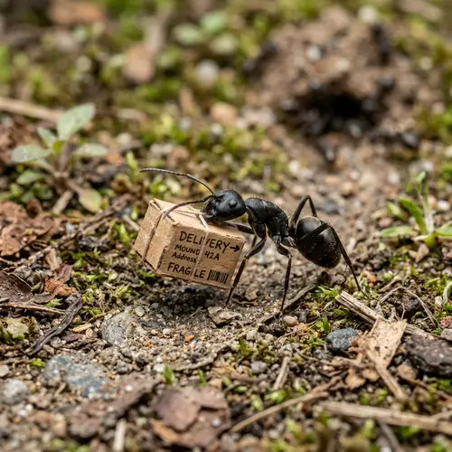 Photorealistic Image of Ant Delivering Package
