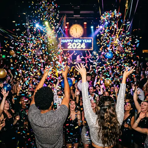 Vibrant New Year's Eve Celebration with Colorful Confetti