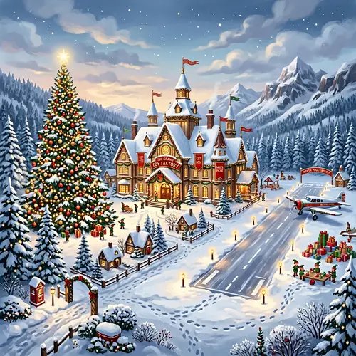 Winter Wonderland Toy Factory - Enchanting Christmas Scene