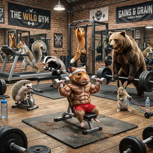 Muscular Hamster lifting Dumbbells in Gym | Fitness Animals Scene