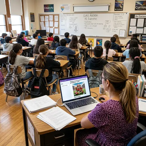 Female Teacher Using AI to Generate Humorous Animal Sports Images