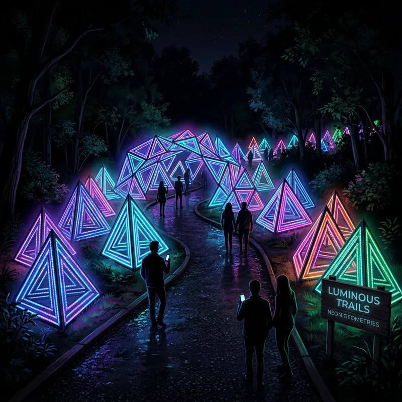 Neon RGB LED Artistic Structure - Dynamic 3D Triangles in Park Neon RGB LED Artistic Structure - Dynamic 3D Triangles in Park