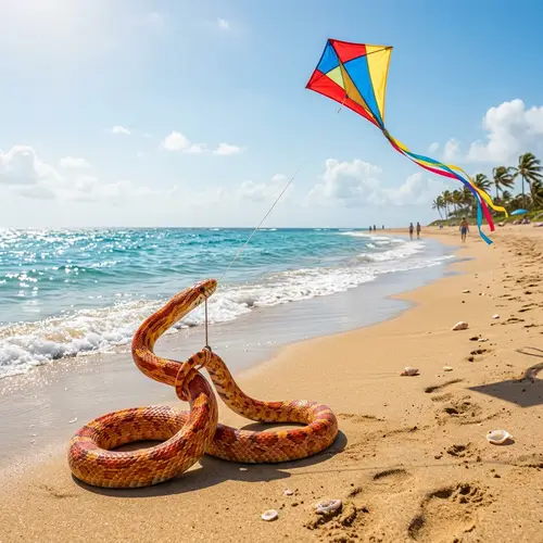 Snake Flying Kite Beach Illustration | Photorealistic Artwork