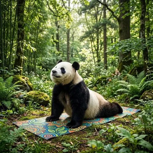 Peaceful Panda Yoga in Nature | Surya Namaskar Pose on Sports Mat