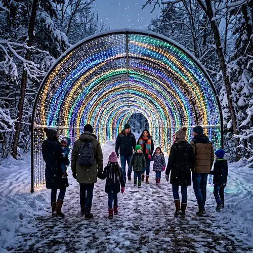 Enchanting Tunnel with Diverse Families in Snowy Environment