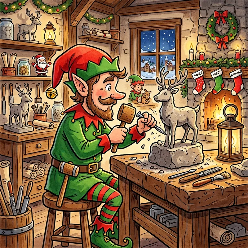 Christmas Elf Stone Carving Cartoon Profile Illustration Christmas Elf Stone Carving Cartoon Profile Illustration