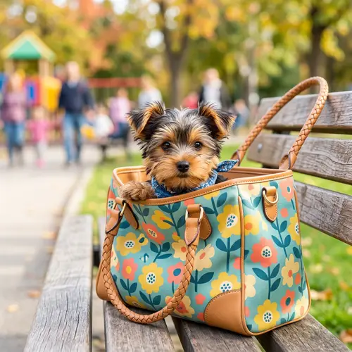 Fun Illustration of a Dog in a Handbag for Kids