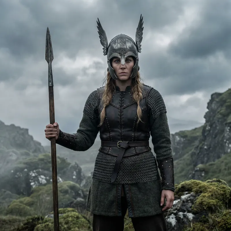 Elegant Valkyrie Warrior in Battle Gear | Nordic Mythology