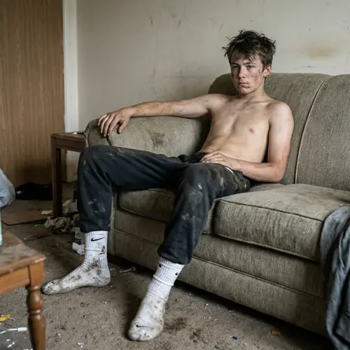 Teen in Sweatpants and Nike Socks