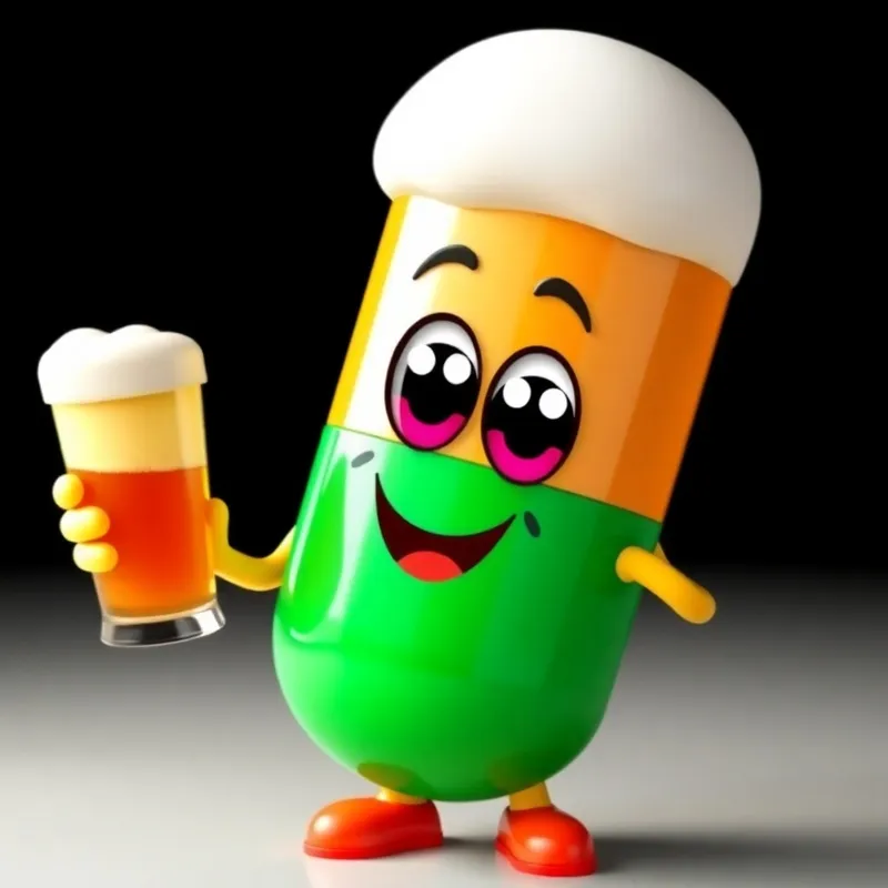 Cute Pill Emoji Holding a Beer - Fun Expressions