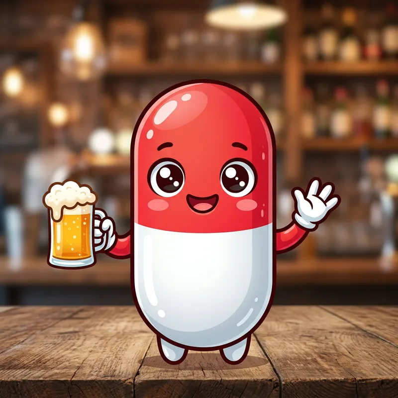 Cute Pill Emoji Holding a Beer - Fun Expressions