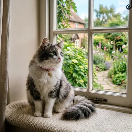 Beautiful Cat Sitting by the Window | Cozy Feline Watching Outdoors
