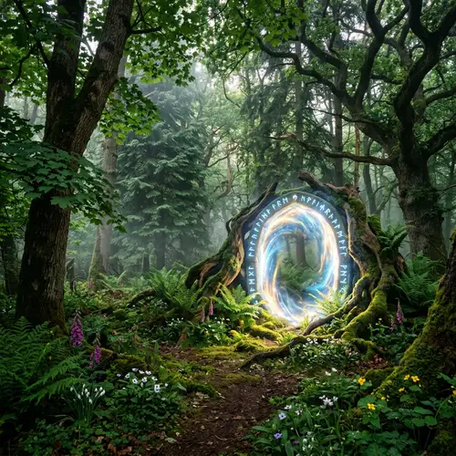 Enchanted Forest Scene with Luminescent Portal