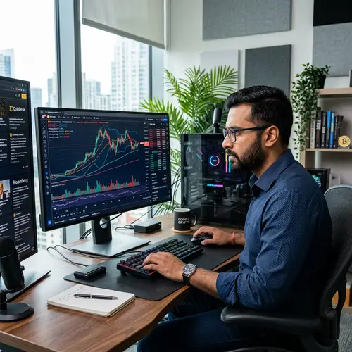 32-Year-Old Man Analyzing Full HD Bitcoin Chart | Professional Dashboard