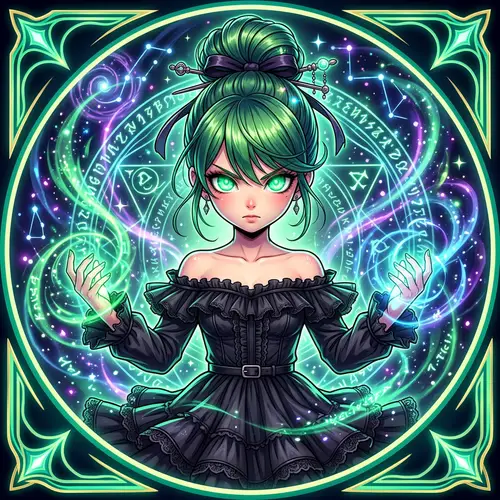 Tatsumaki Manga Girl with Green Hair in Tight Bun