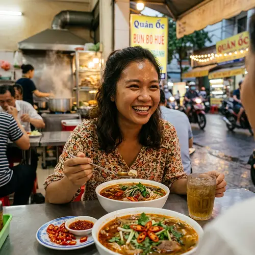 Hong Lien Enjoying Spicy Meal - Authentic Vietnamese Cuisine