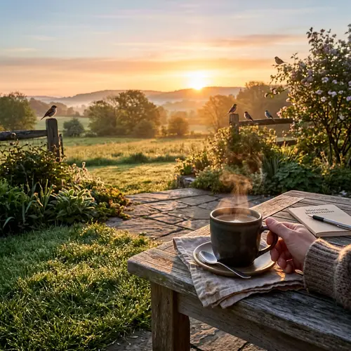 Tranquil Morning Scene with Sunlight and Coffee