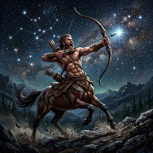 Sagittarius Zodiac Sign: Centaur Shooting Arrow Under Starry Sky
