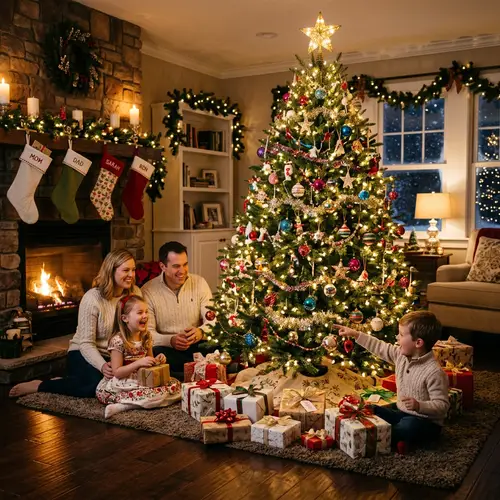 Festive Christmas Tree Celebration with Joyful Decorations