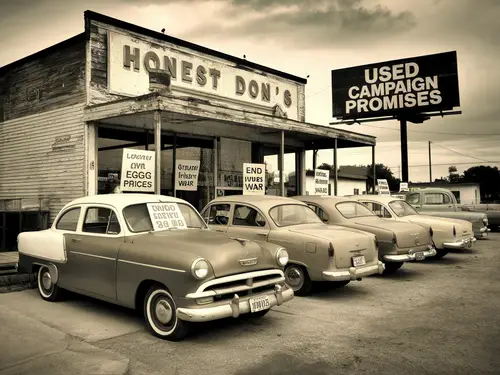 1950s Used Car Lot: Honest Don's Campaign Promises