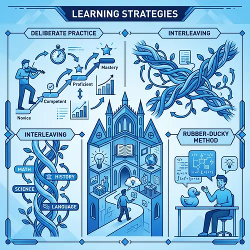 Learning Strategies in Blue: Deliberate Practice, Interleaving, Memory Palaces, Rubber-Ducky Method