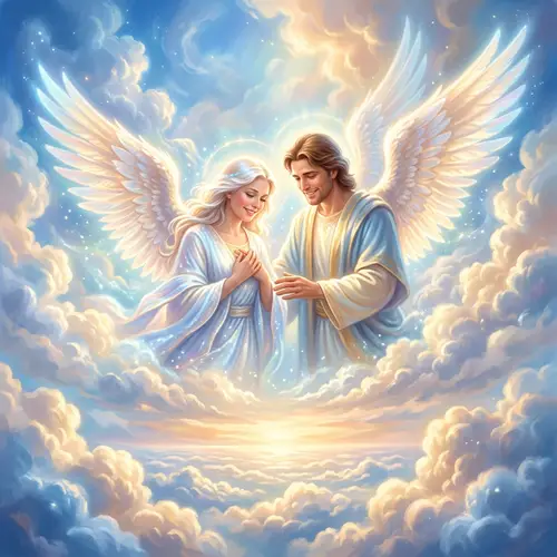 Heavenly Depiction of Loving Mother and Father in the Clouds