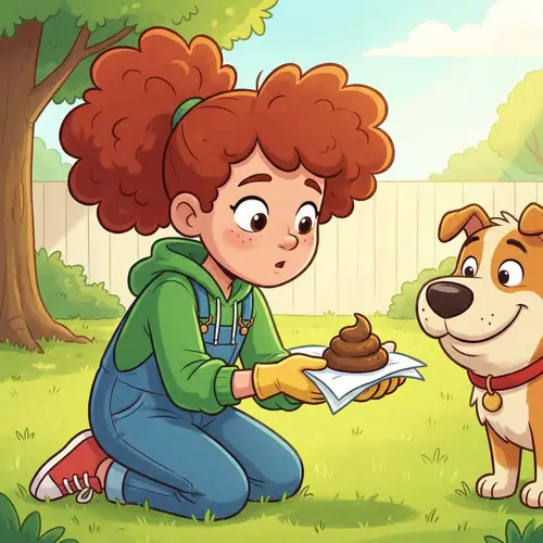 Cartoon Girl with Red Hair Holding Poop