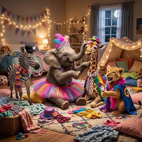 Elephant Dress Up Fun at Sleepover with Friends