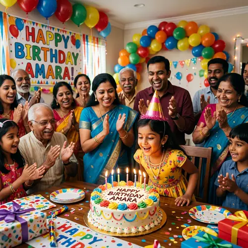Colorful Birthday Celebration with Happy Birthday Cake
