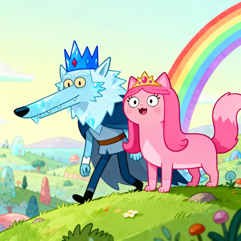 Adventure Time: Ice King as Wolf & Bubblegum as Cat