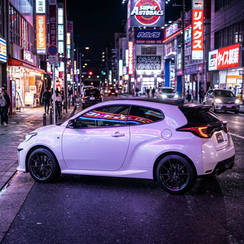 Vibrant Toyota GR Yaris in Neon Glow at Night